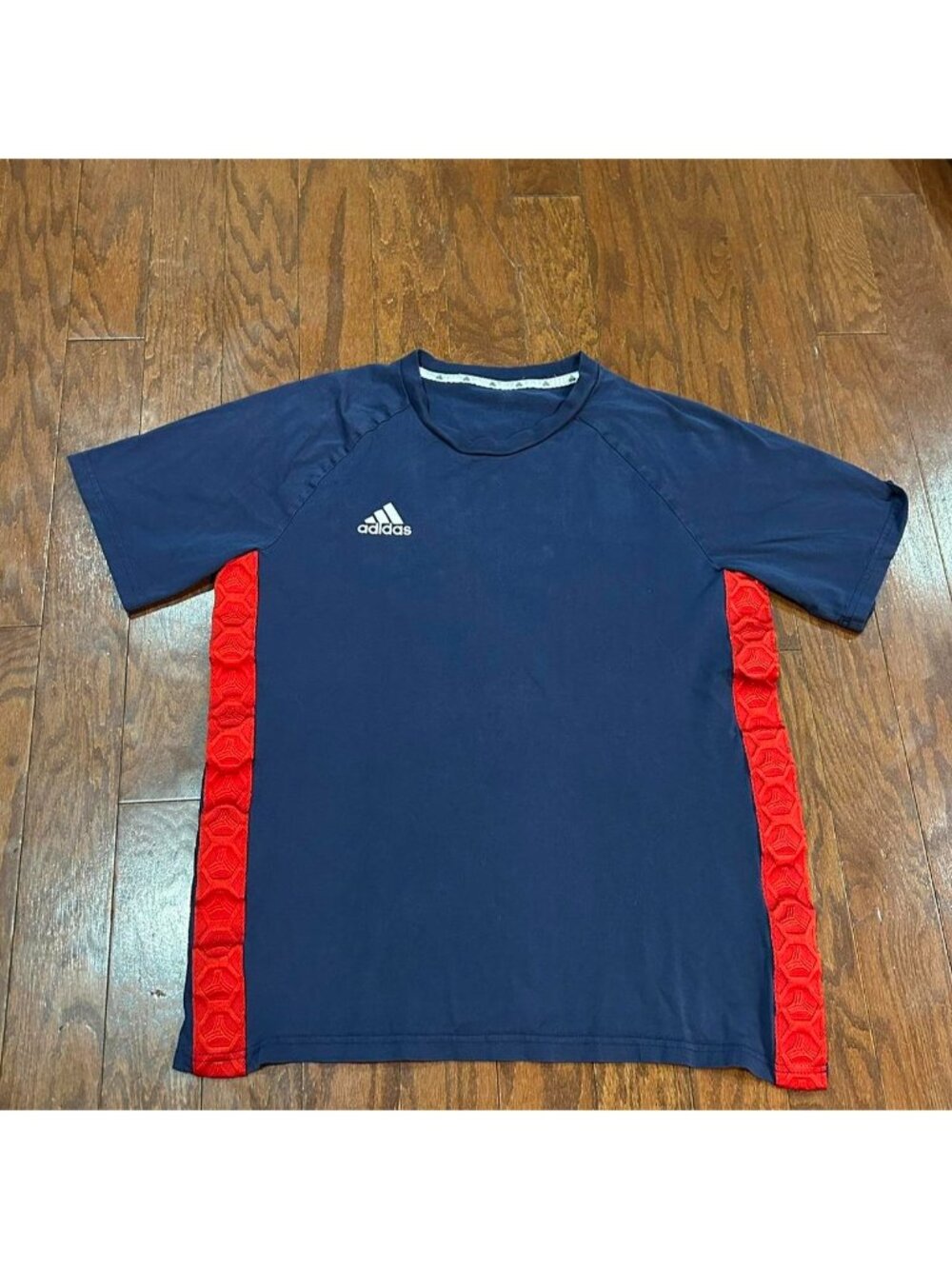 Adidas Navy Blue Athletic T-Shirt Red Side Panels Men’s Large